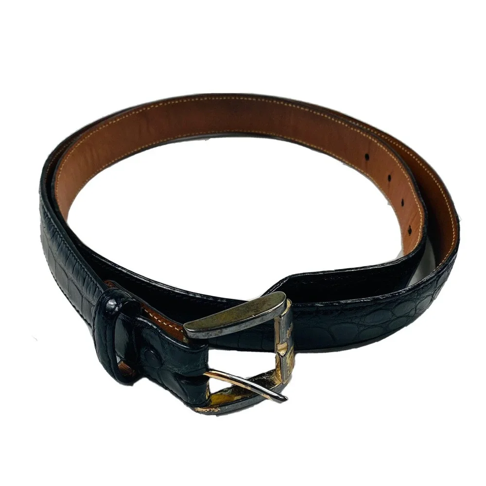 Reptilia Black Crocodile Mens Belt Size 43 Solid Brass Buckle Exotic Leather